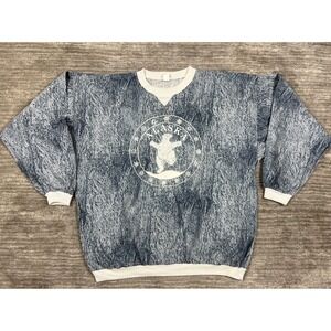 Vintage Alaska Polar Bear Shirt Womens Large Blue White Longsleeve Made in USA